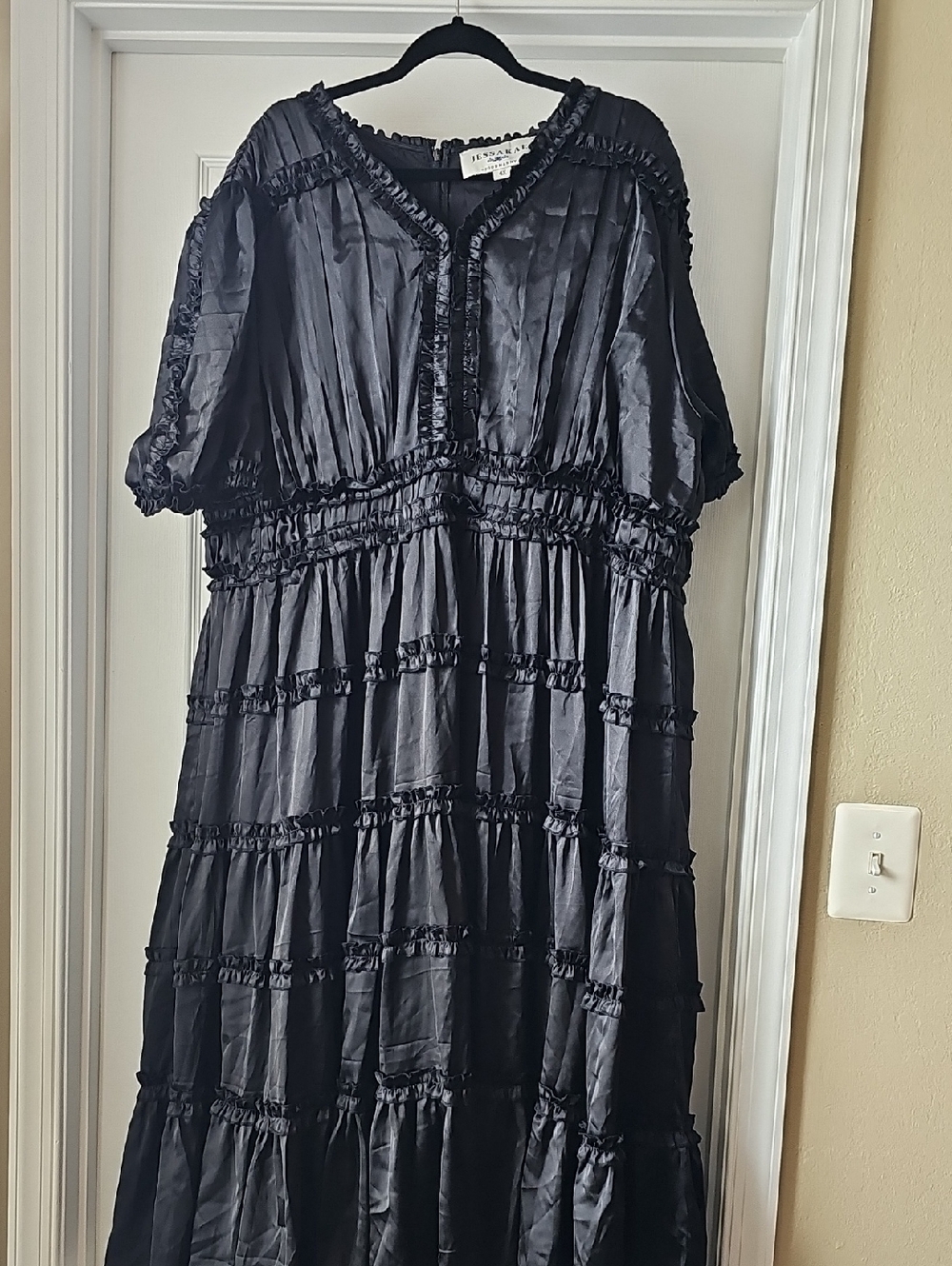 JessaKae Liz Dress Black Tiered Midi Dress with Ruffle Trim